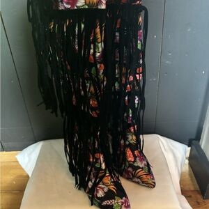 Floral Fringe Heeled Boots